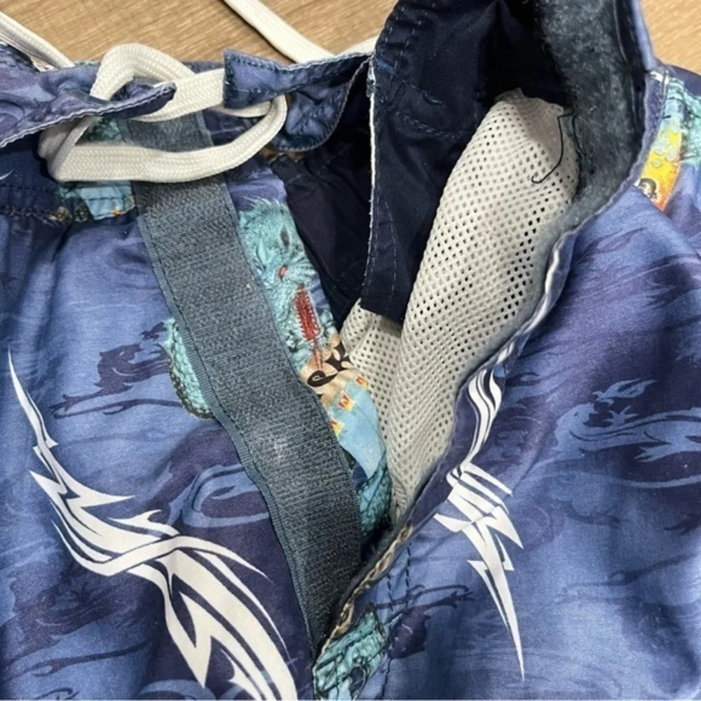 Vintage Gecko Dragon Floral Surf Board Hawaii‎ Shorts All Over Print Men 32”